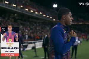 1进球3过人成功,拉什福德当选巴萨3-1埃尔切一役全场最佳